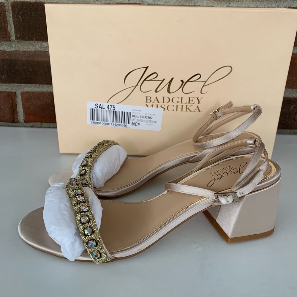 Jewel Badgley Mischka Womens Odonna Evening Sandals DARK BEIGE Block Heel US 8 M - Picture 5 of 9